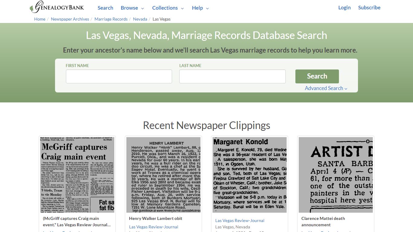 Las Vegas, Nevada, Marriage Records Online Search - GenealogyBank